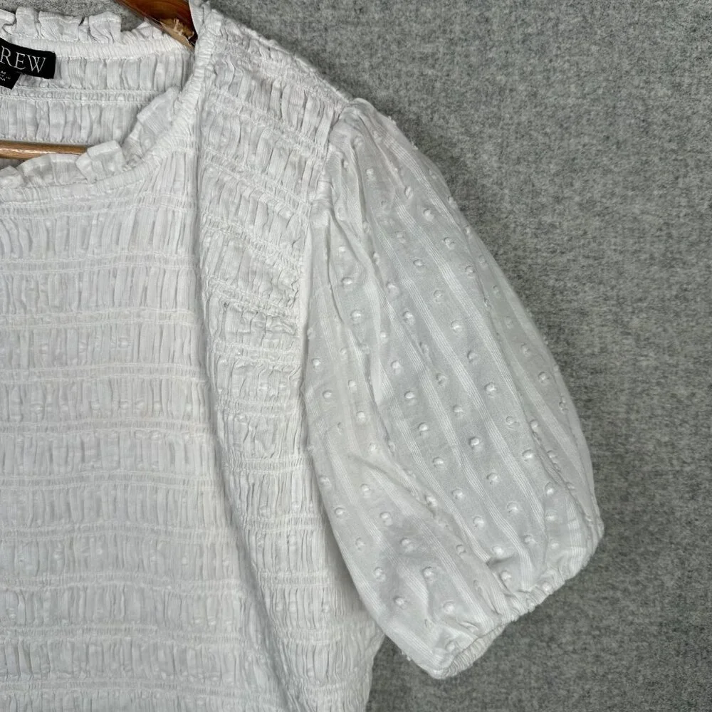 J. Crew Medium Womens Top White Crinkle Stretch Cotton Short Sleeve Boho - Picture 9 of 16